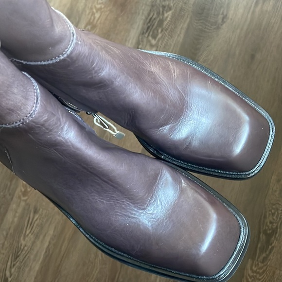 🔺NIB Liberty stretch leather square toe Boots red brown truffle - Picture 15 of 16